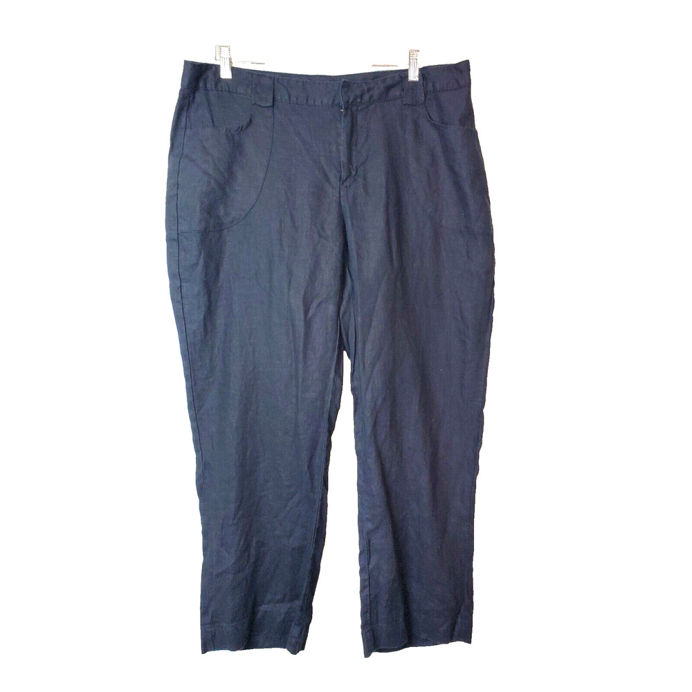 Tommy Hilfiger 16 Women's Straight Leg Pants XL Black‎ 100% Linen Pockets